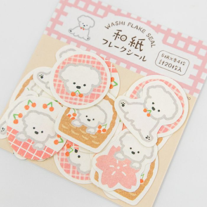 Furukawashiko Flake Stickers - Cherry Blossoms and White Dog