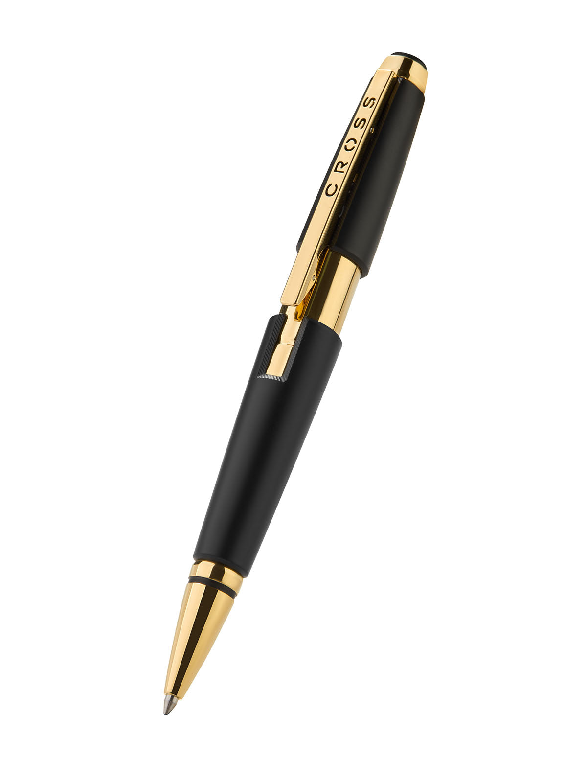 Edge Matte Black Lacquer with Gold PVD Rollerball Pen Angle