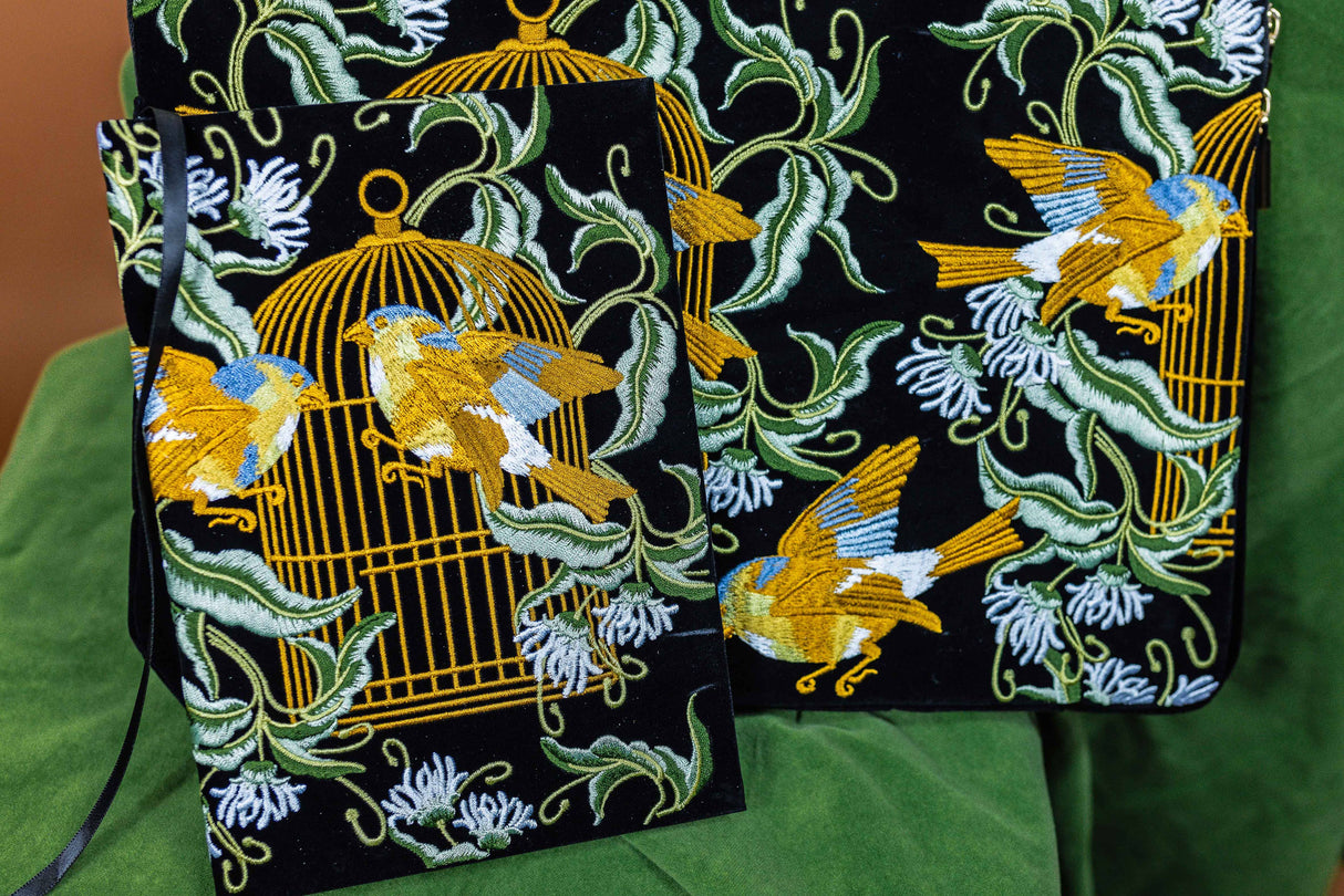 CoraCreaCrafts Bird Embroidered Notebook & Pouch