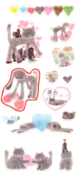 Okuyama & Co Stickers - UOU CUTE Cats & Hearts