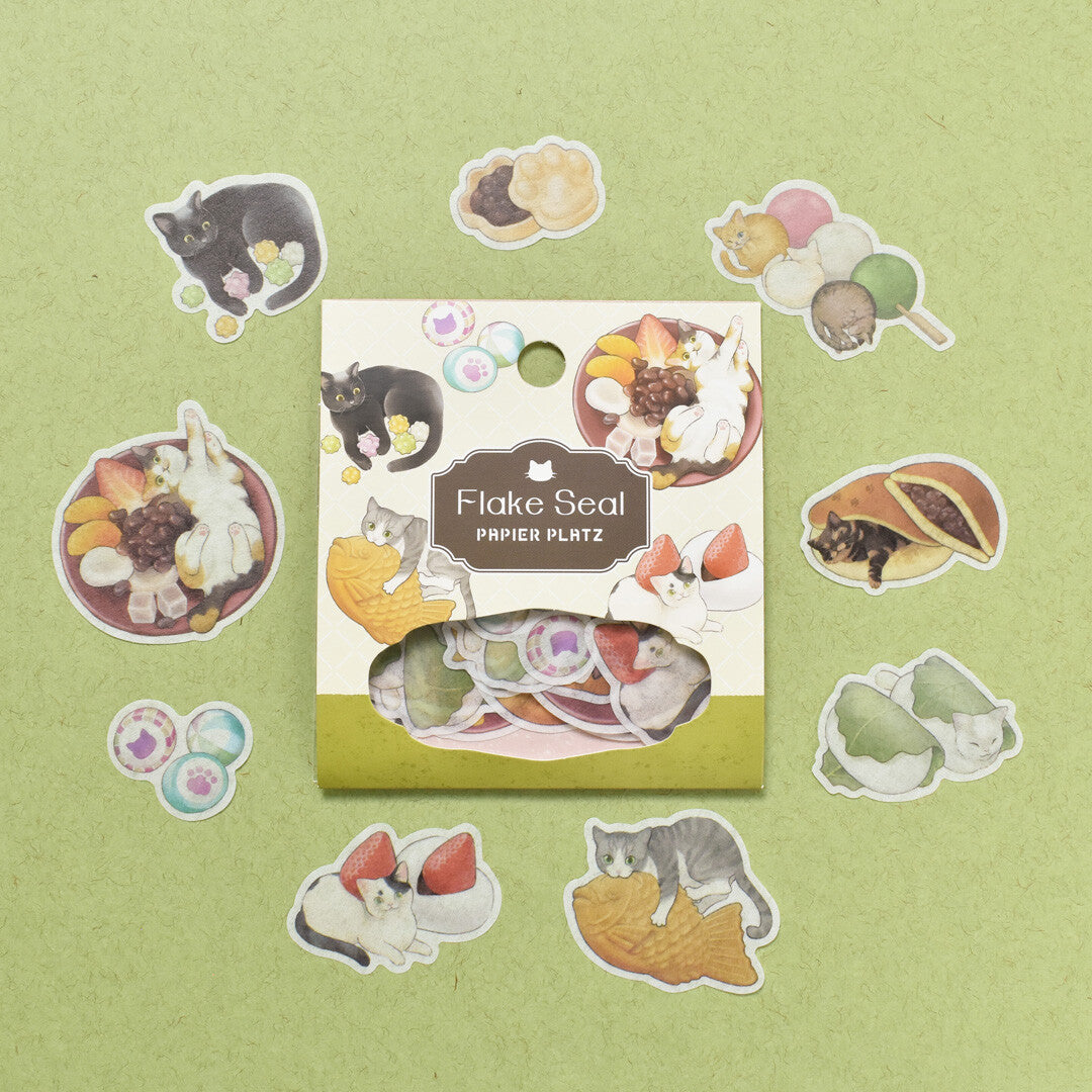 Papier Platz Natsunoka Flake Stickers - Cats and Japanese Sweets