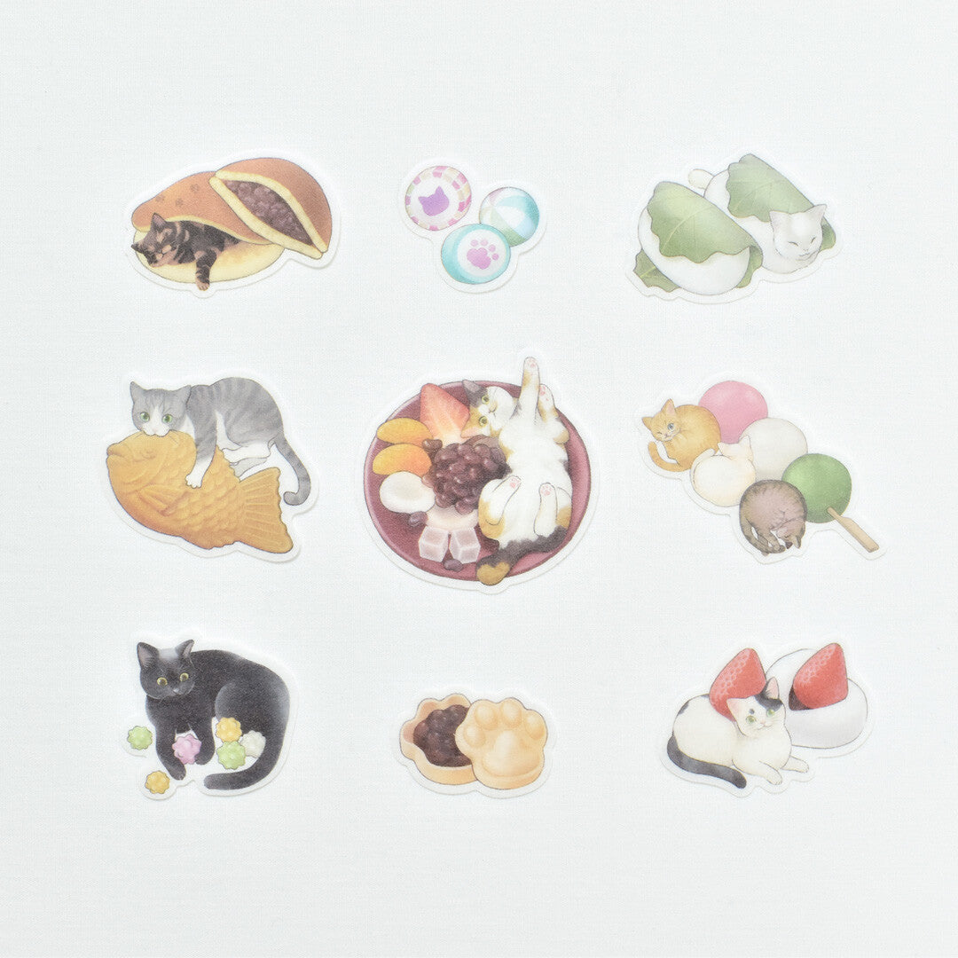 Papier Platz Natsunoka Flake Stickers - Cats and Japanese Sweets