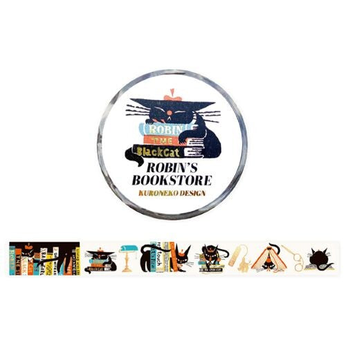 Hyogensha Cozyca Kuroneko Ishou Foil-Stamped Masking Tape - Robin's Bookstore