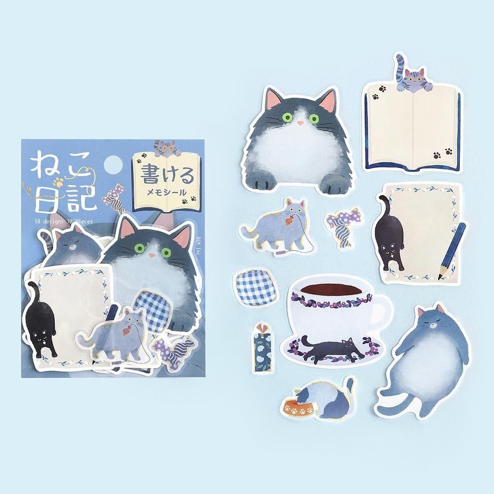 BGM Memo Stickers - Cat Diary - Blue