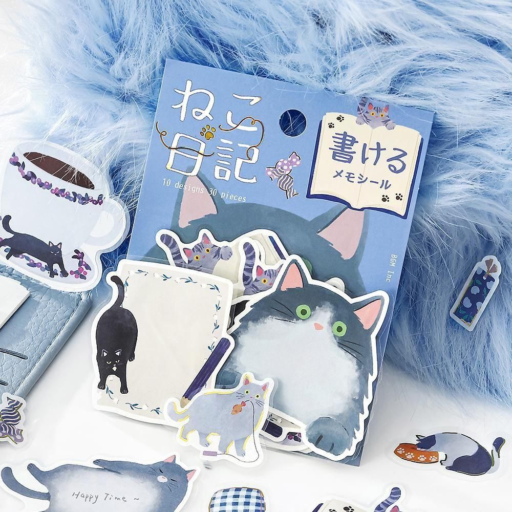 BGM Memo Stickers - Cat Diary - Blue