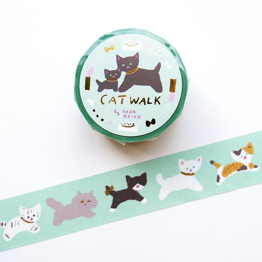 Hyogensha Cozyca Tada Reiko Foil-Stamped Masking Tape - Cat Walk