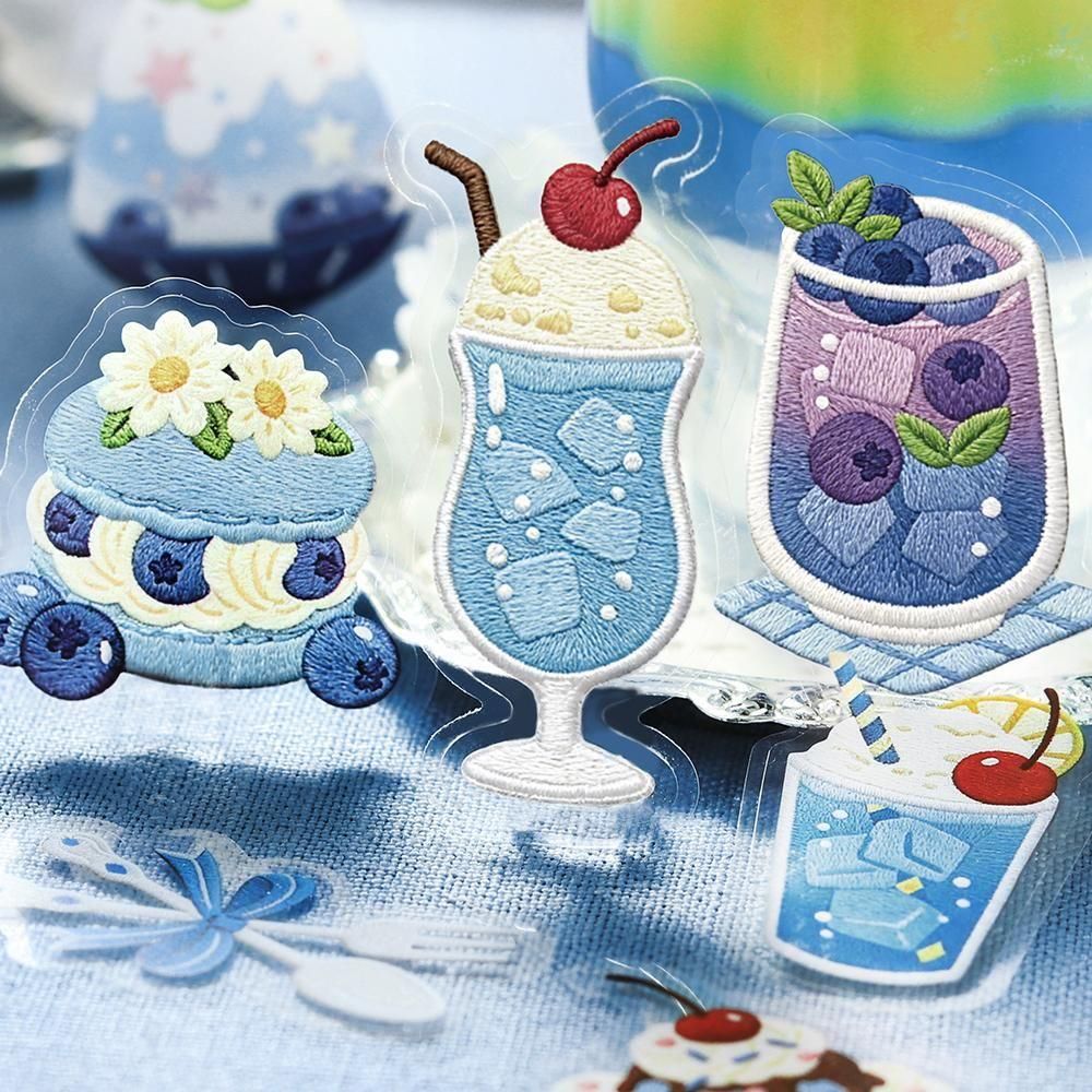 BGM Clear Flake Stickers - Cafe A La Mode Embroidery Book - Blue