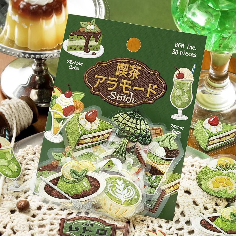 BGM Clear Flake Stickers - Cafe A La Mode Embroidery Book - Green