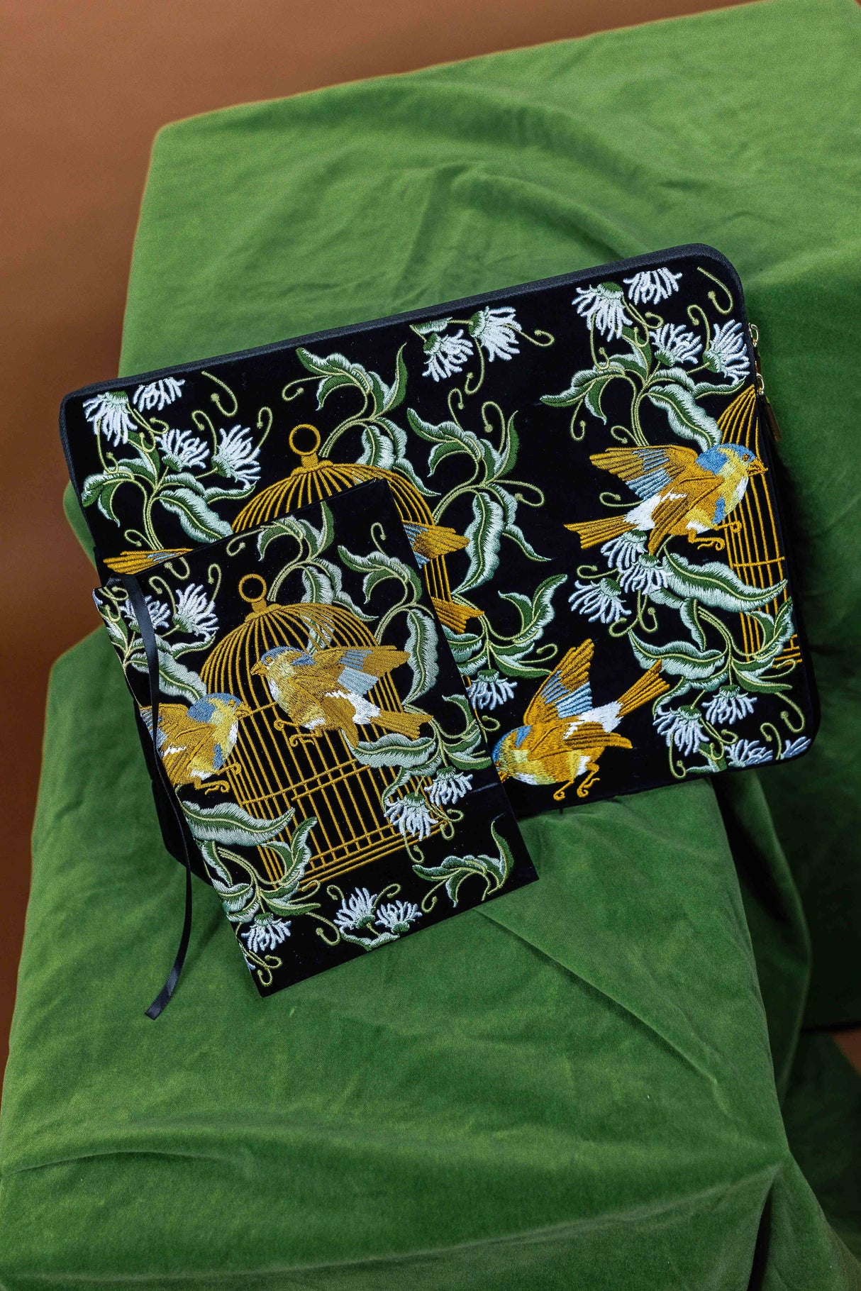 CoraCreaCrafts Bird Embroidered Notebook & Pouch