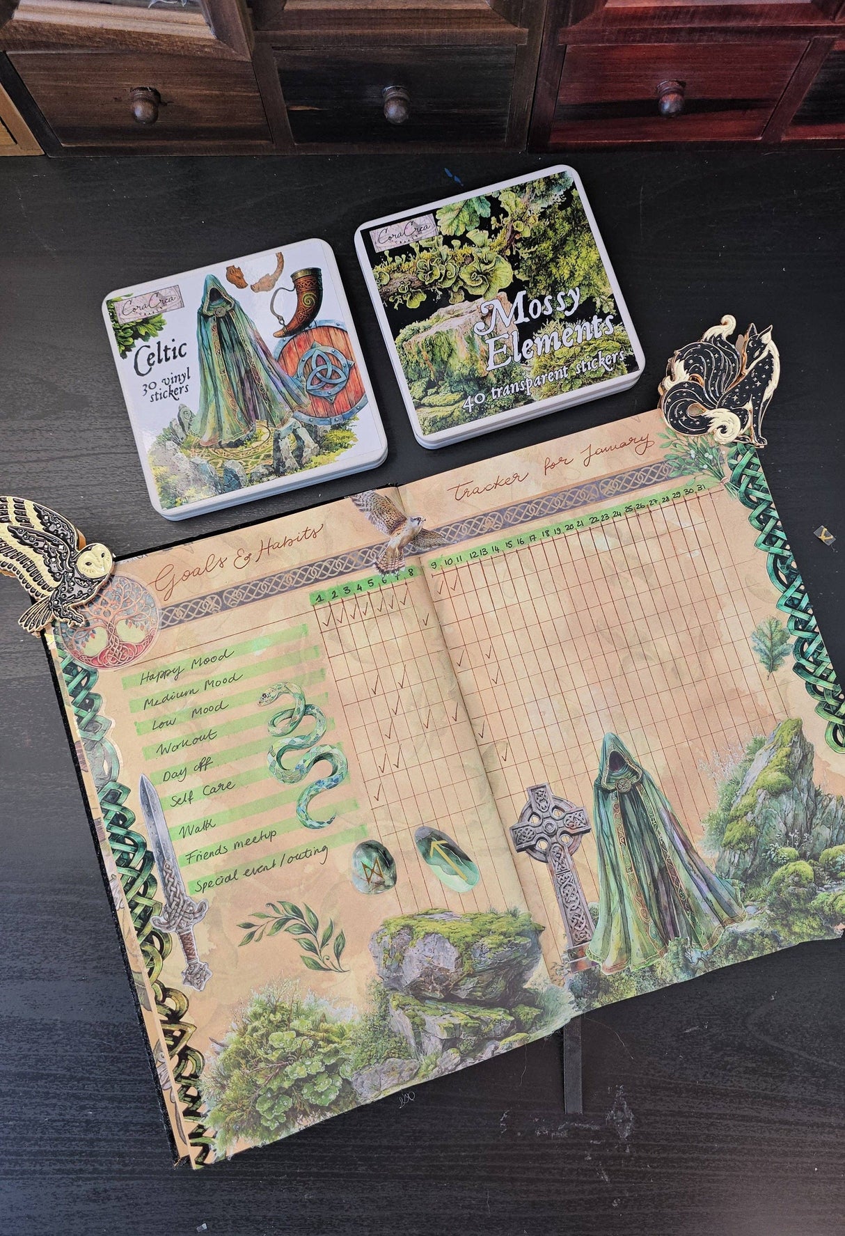 CoraCreaCrafts Mossy Elements Sticker Tin Box