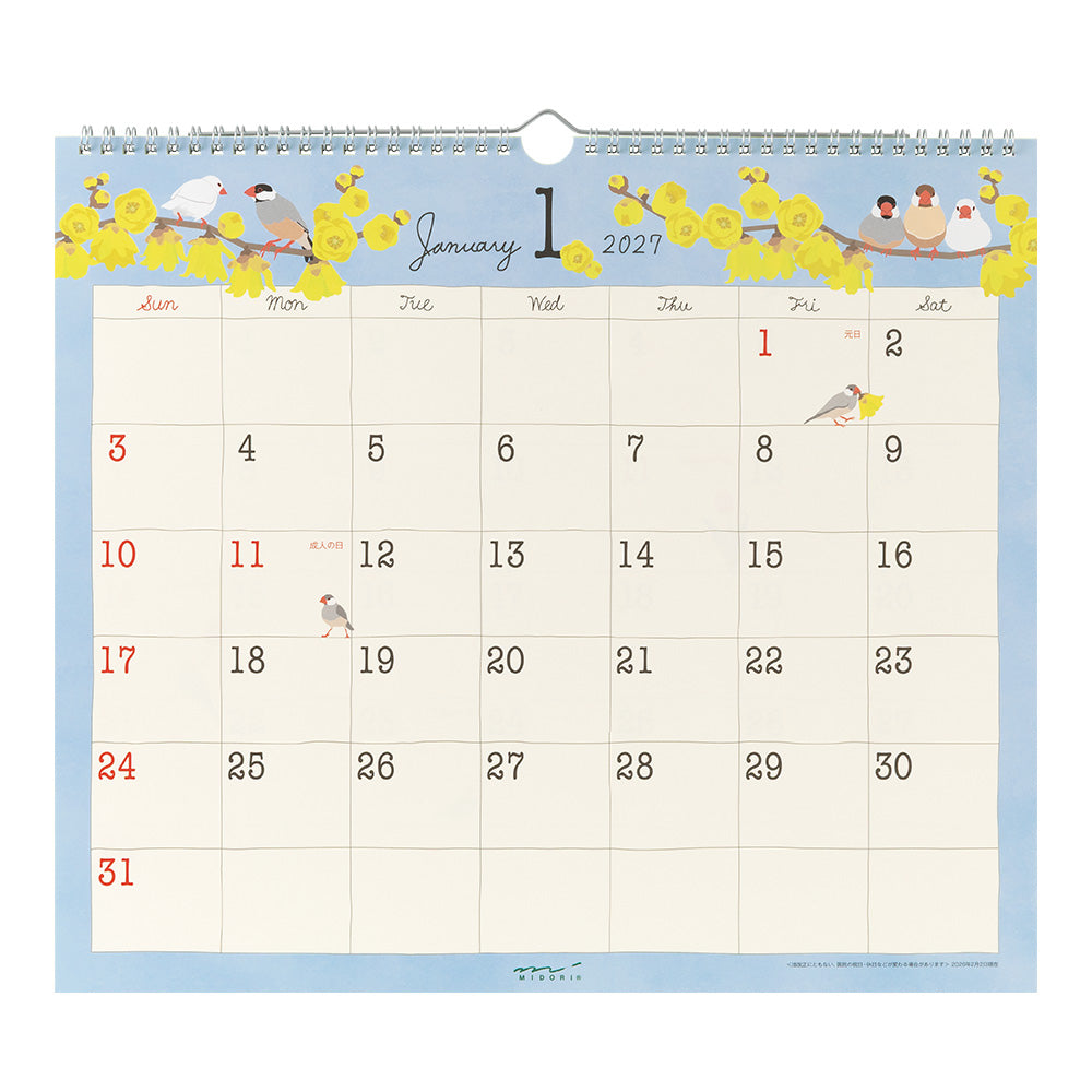 Midori Wall Calendar L - Bird