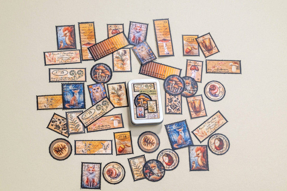 CoraCreaCrafts Autumn Stamps Sticker Tin Box