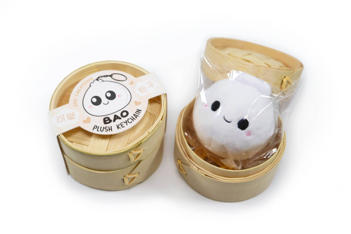 Tiny Bao Plush Keychain: With Steamer