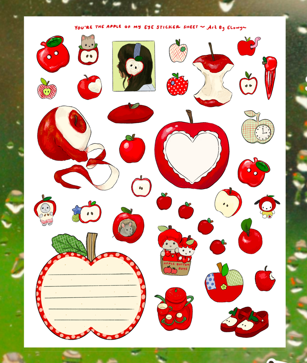 Art By Elowyn You’re the Apple of My Eye 🍎 Apple Sticker Sheet - 5" x 7" Sticker Sheet