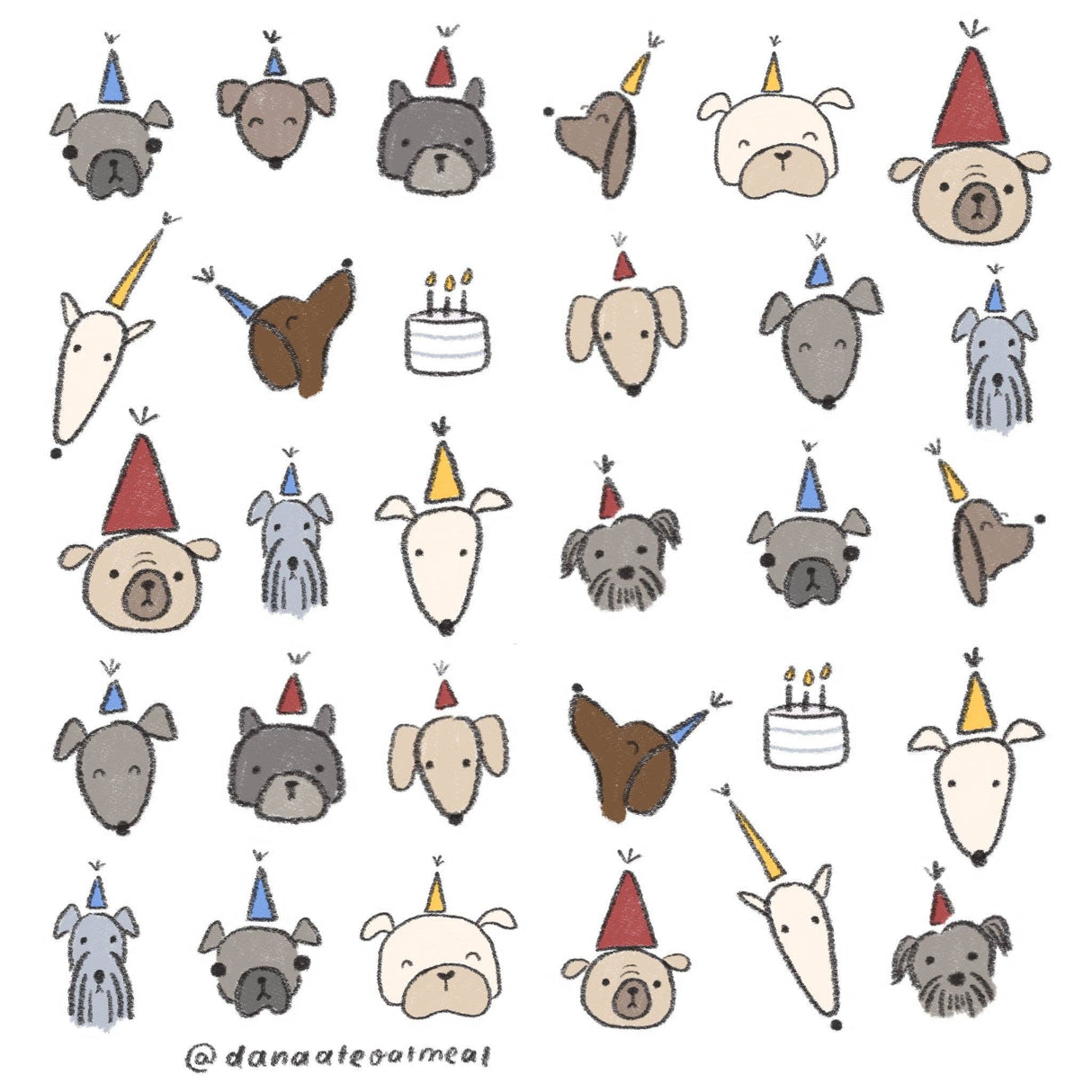 dana ate oatmeal! Party Dogs Sticker Sheet