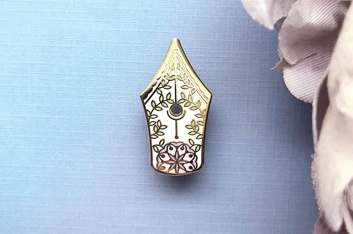 Floral Fountain Pen Enamel Pin