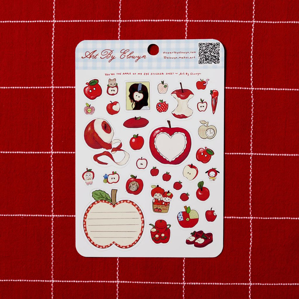 Art By Elowyn You’re the Apple of My Eye 🍎 Apple Sticker Sheet - 5" x 7" Sticker Sheet