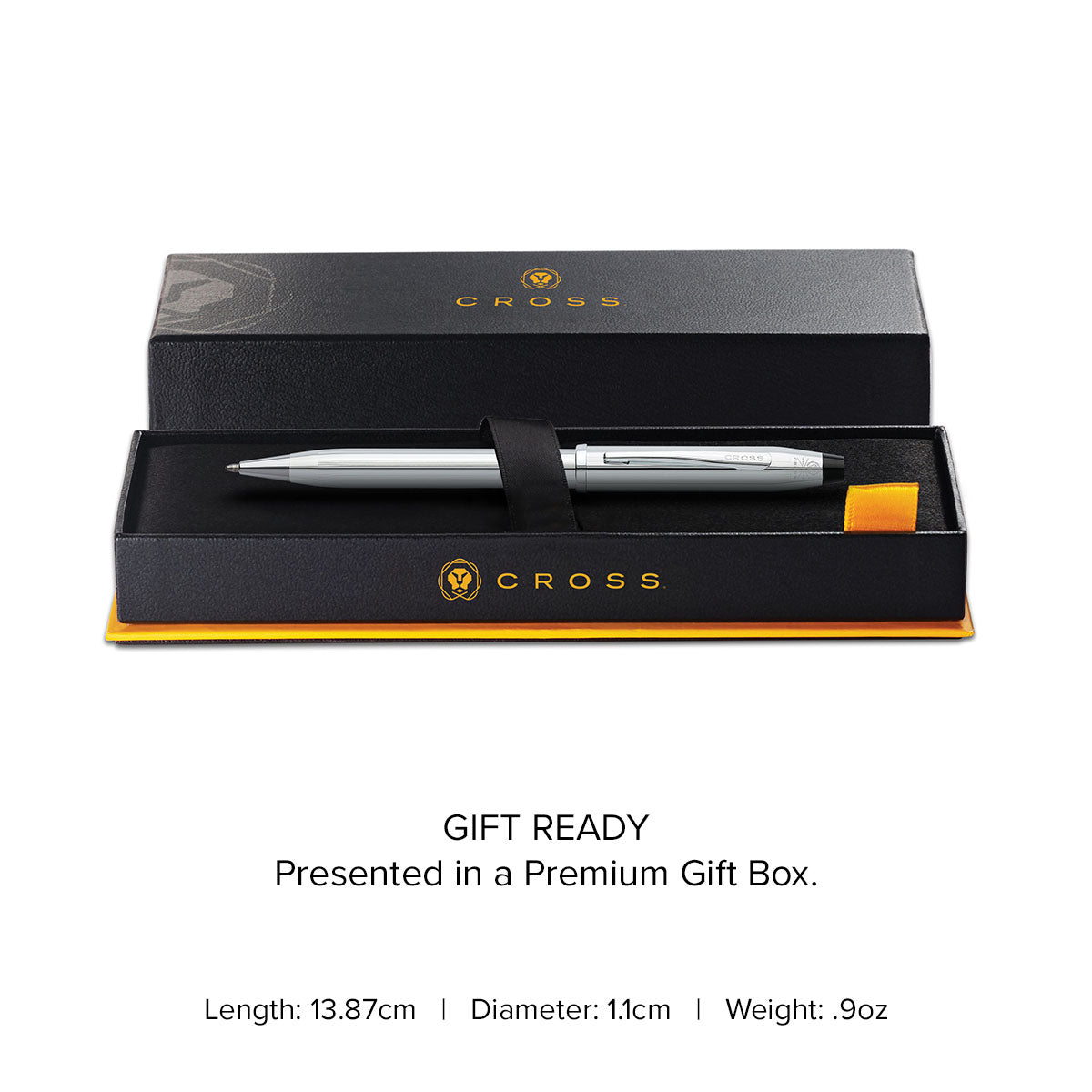 Century II Lustrous Chrome Ballpoint Pen - gift box and specs