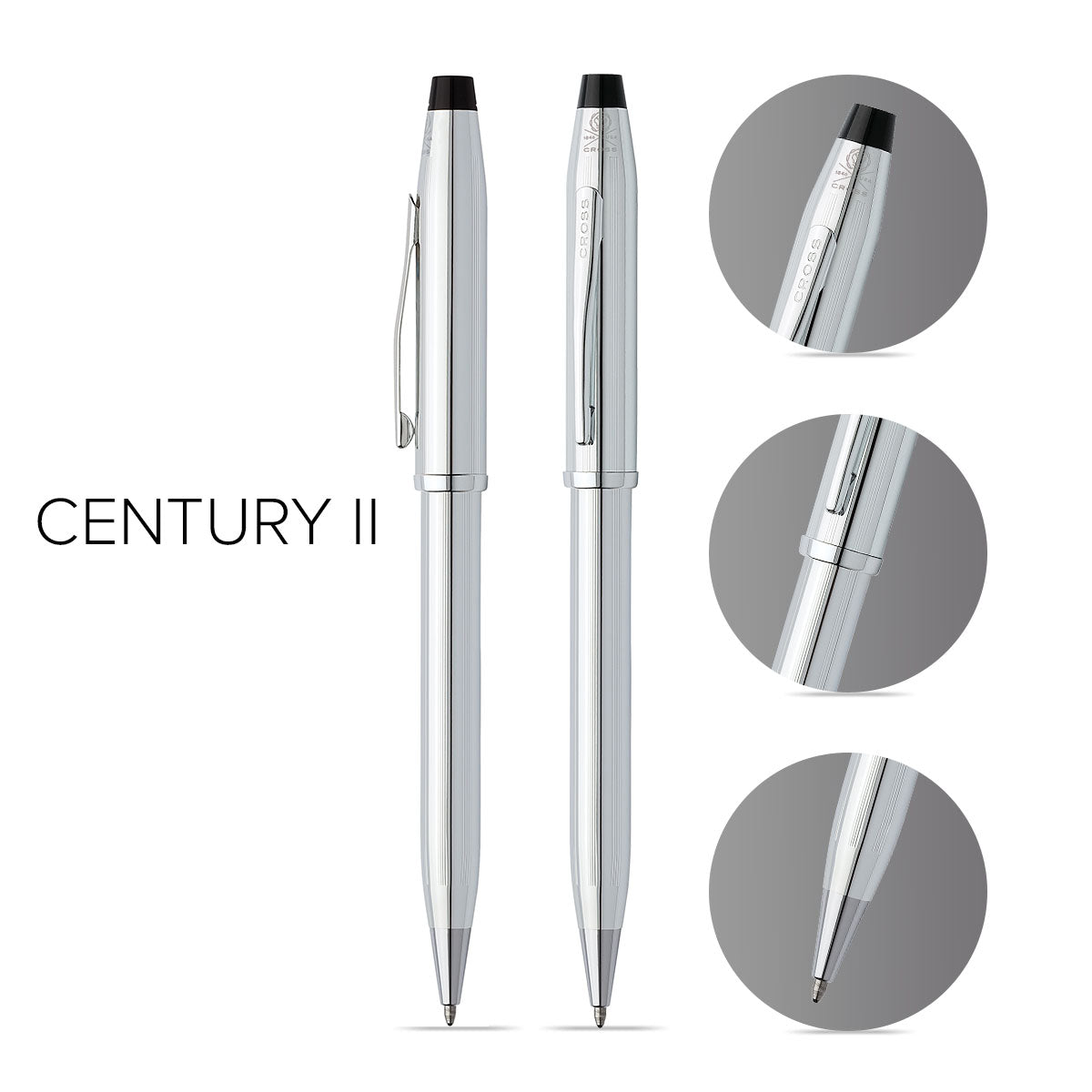Century II Lustrous Chrome Ballpoint Pen - info graphic