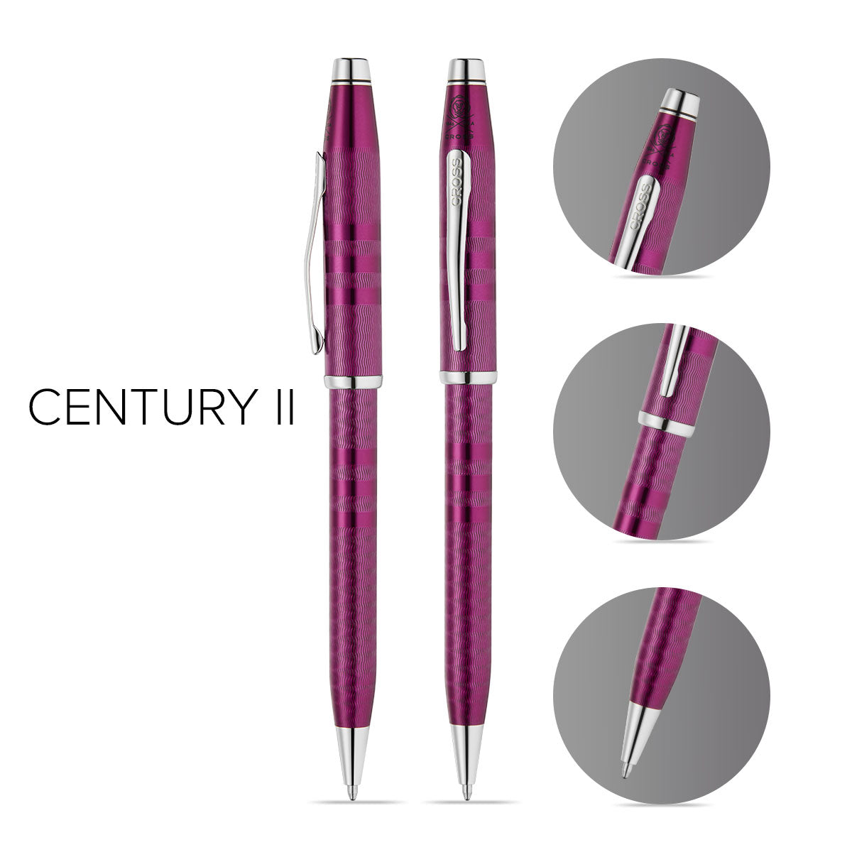Century II Midnight Plum Ballpoint Pen - info graphic