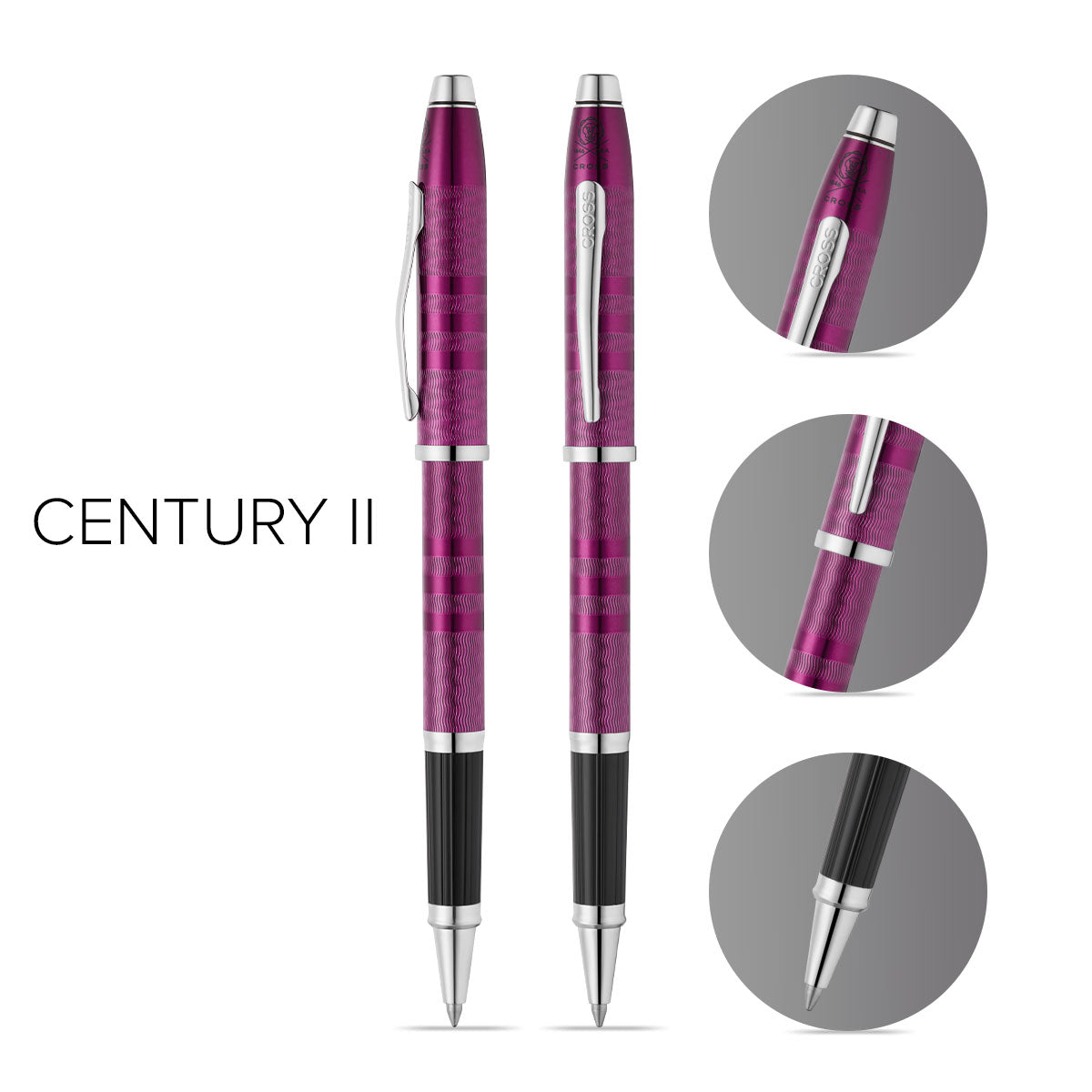 Century II Midnight Plum Rollerball Pen - info graphic