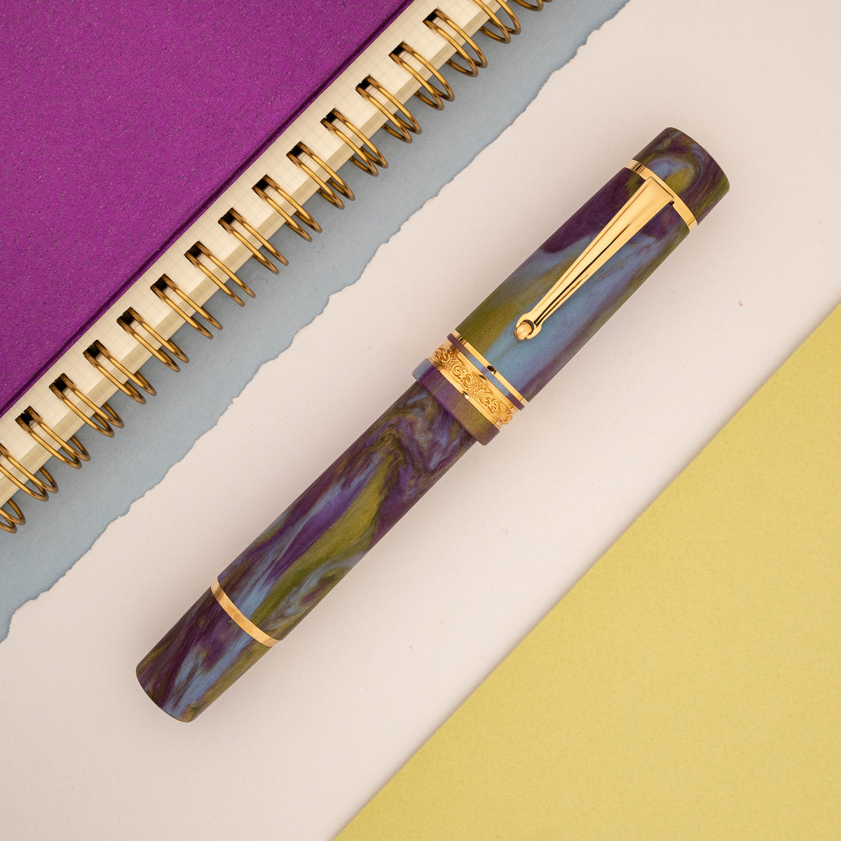 Delta DV Oversize Fountain Pen - Wisteria Walk Matte w/ Yellow Gold Trim (Limited Edition)