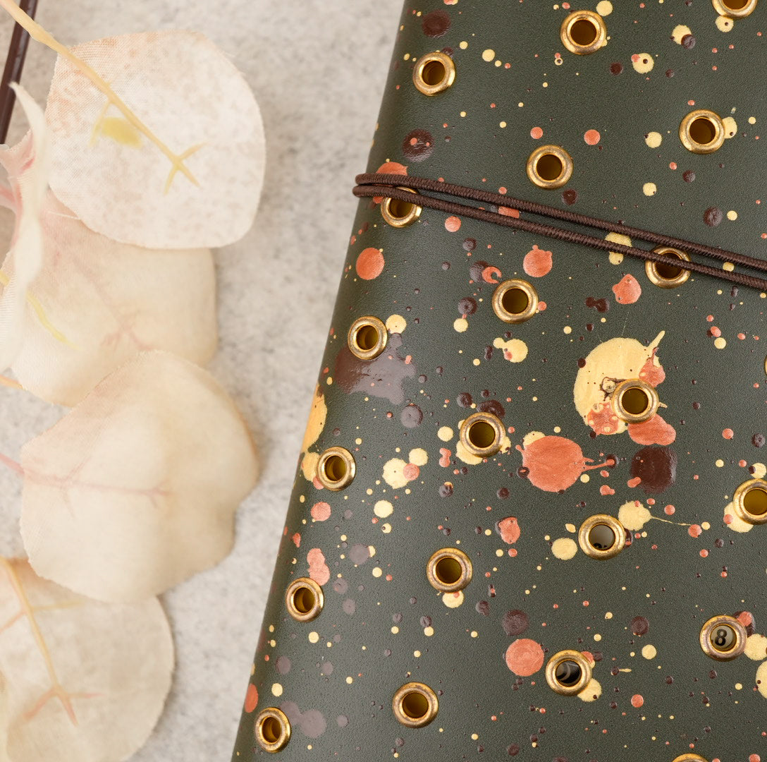 Imperfect Concepts Niko Leather Notebook - B6 Trifold - Painted Olive w/ Brass Grommets