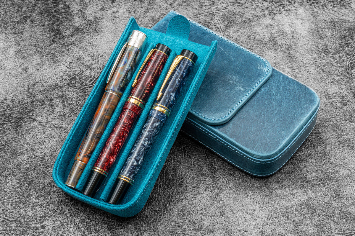 Galen Leather Magnum Opus 3 Slot Hard Pen Case with Removable Pen Tray