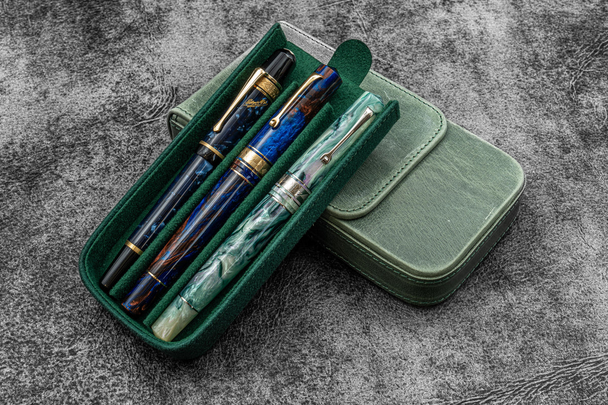 Galen Leather Magnum Opus 3 Slot Hard Pen Case with Removable Pen Tray