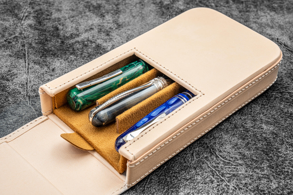 Galen Leather Magnum Opus 3 Slot Hard Pen Case with Removable Pen Tray