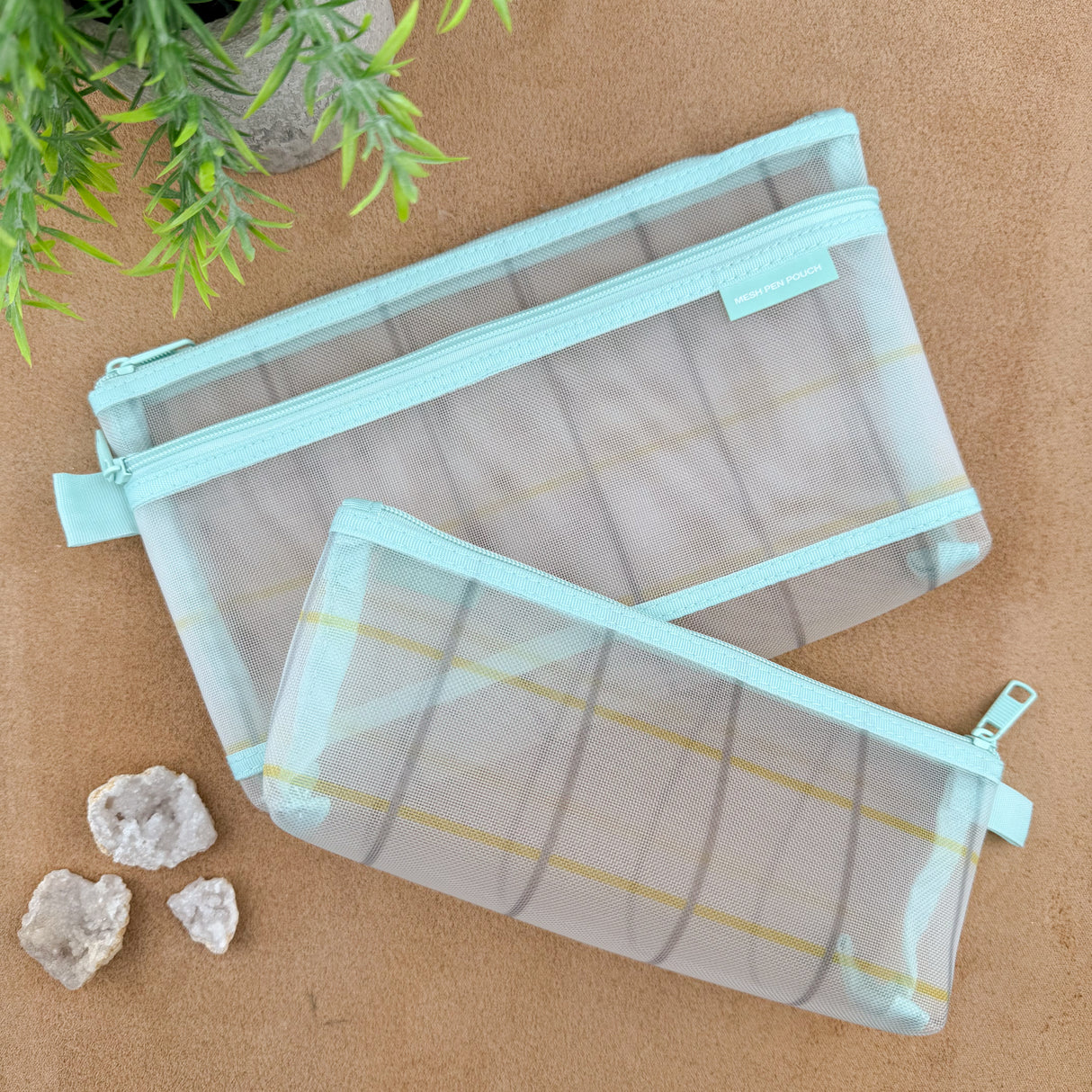 Midori Mesh Pen Pouch - Check Green