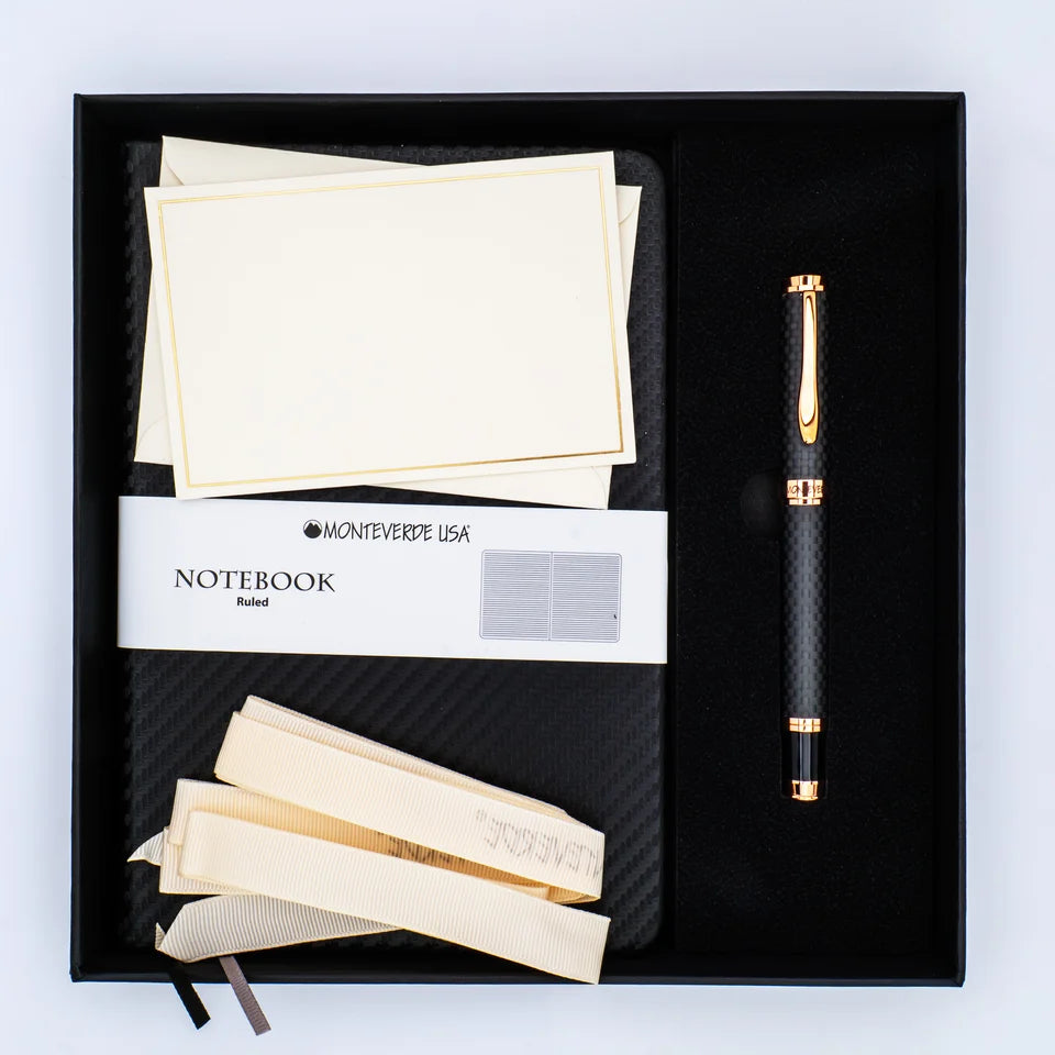 Monteverde Innova Rollerball Pen Gift Set - Carbon Fiber w/ Rosegold