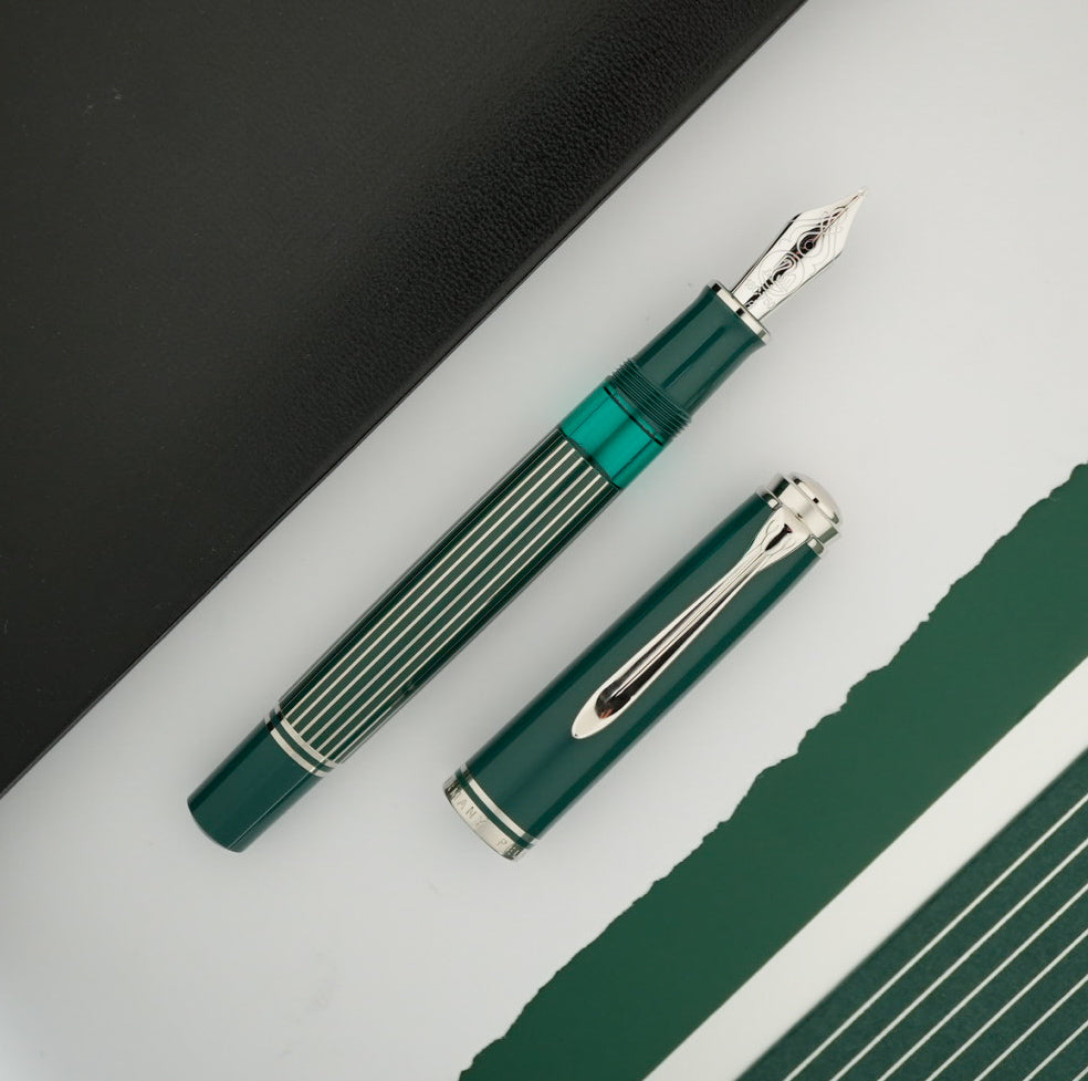Pelikan M815 Metal Striped Fountain Pen - Green (Special Edition)