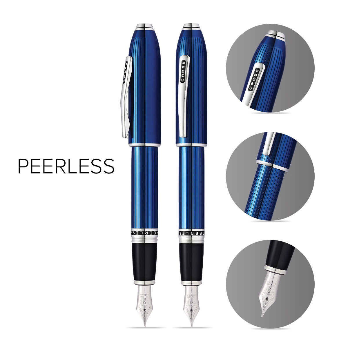 Peerless Translucent Quartz Blue Fountain Pen - info graphic