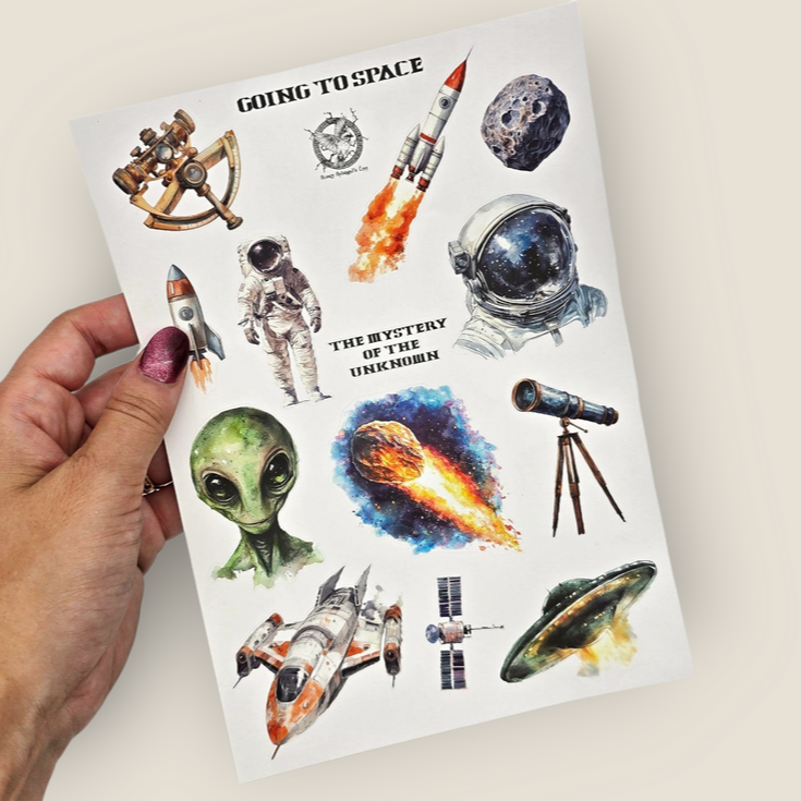 Atlas Stationers - CoraCreaCrafts Sticker Sheet - Going to Space - Stickers