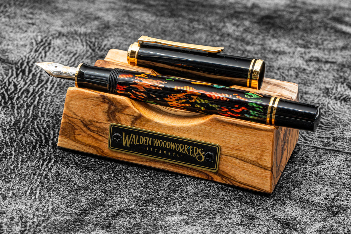 Galen Leather The Pen Stand Wooden Pen and Brush Stand - Olive
