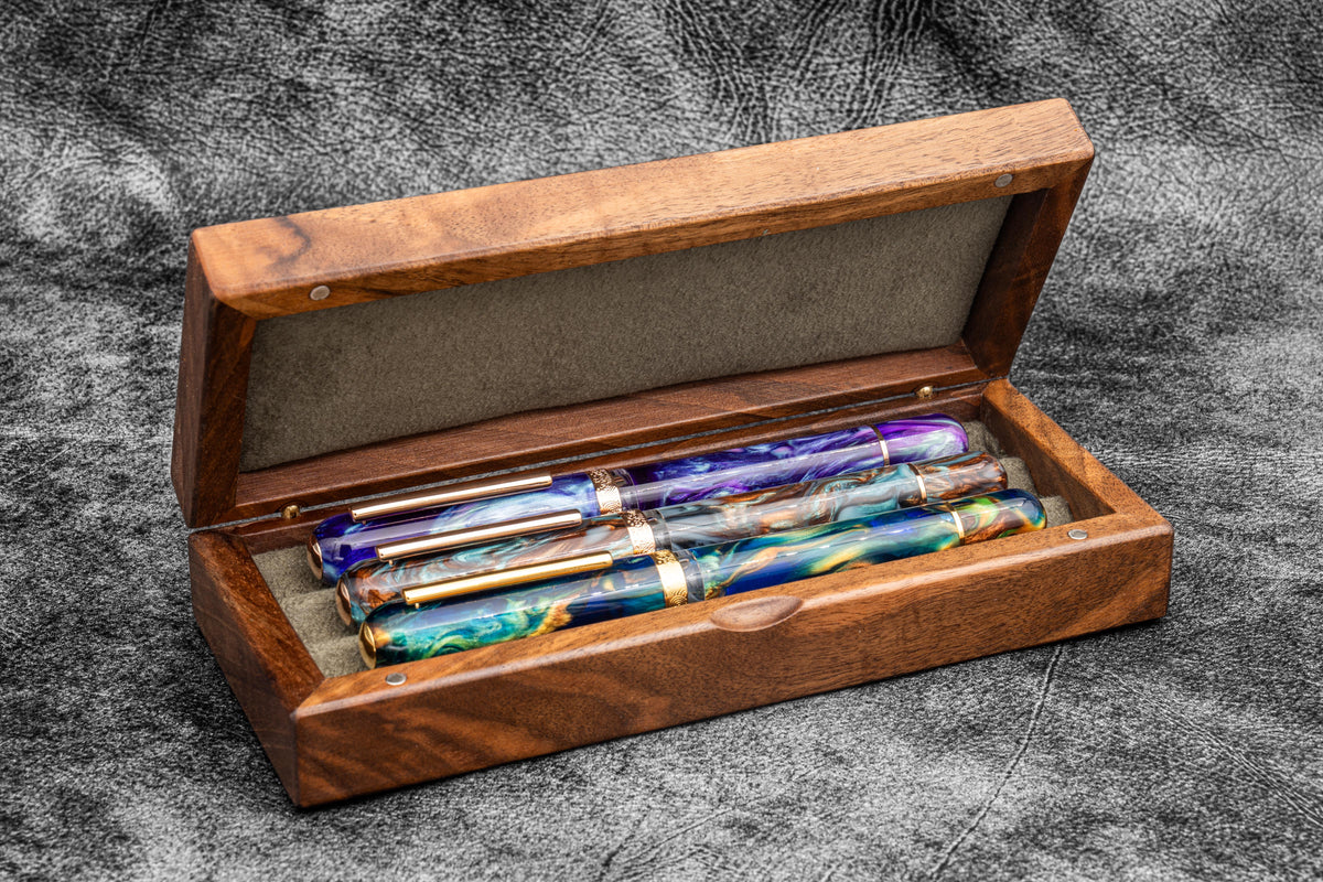 Galen Leather Wooden Pen Display Case w/ Lid