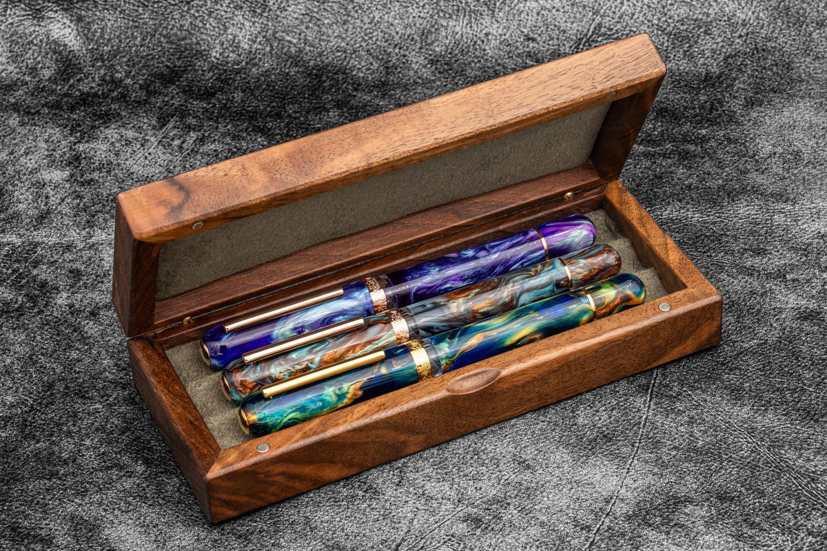 Galen Leather Wooden Pen Display Case w/ Lid