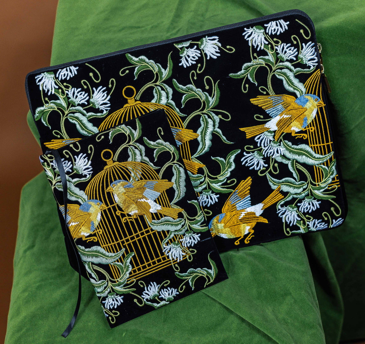 CoraCreaCrafts Bird Embroidered Notebook & Pouch