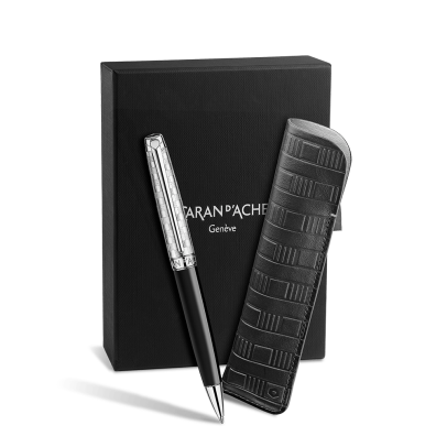 Caran D'Ache Damier Leman Ballpoint Pen Leather Case Set