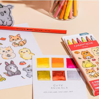Caran D'Ache Fibralo 6-Piece Pen Set - Kawaii Collection - Cute Animals