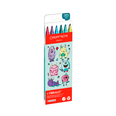 Caran D'Ache Fibralo 6-Piece Pen Set - Kawaii Collection - Funny Monsters