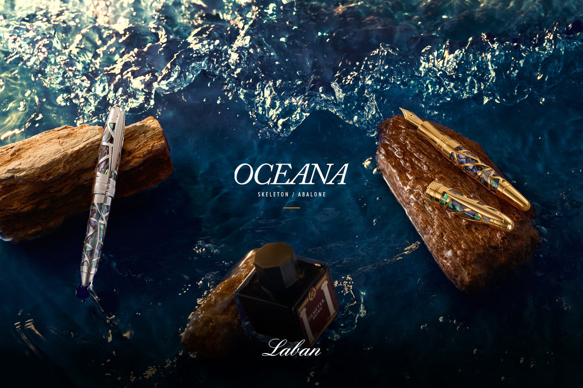 Laban Oceana Abalone Skeleton Fountain Pens in Gold and Silver