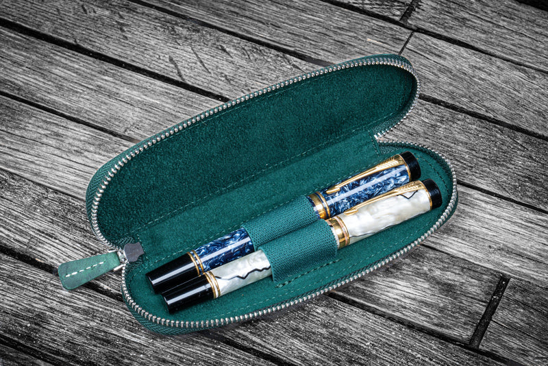 Galen Leather Zippered Duo Slim Pen Case for 2 Pens