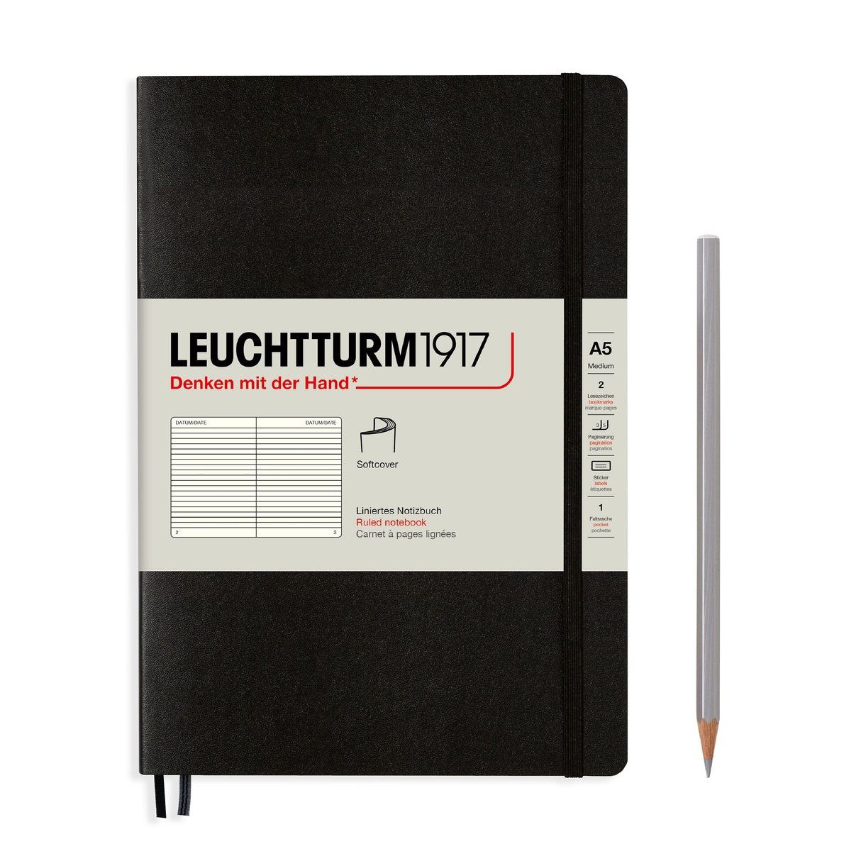 Leuchtturm A5 Softcover Notebook - Black - Ruled | Atlas Stationers.