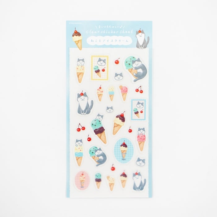 Furukawashiko Clear Sticker Sheet - Cat and Ice Cream