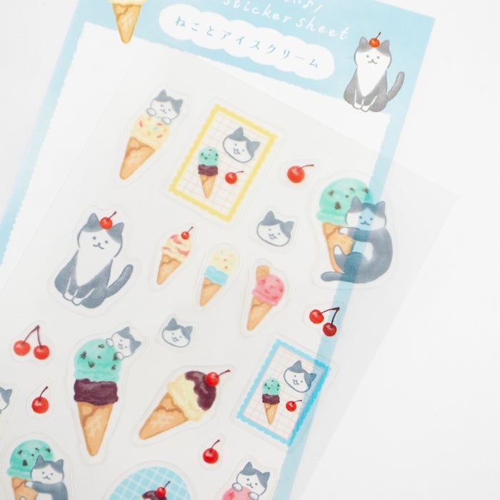 Furukawashiko Clear Sticker Sheet - Cat and Ice Cream