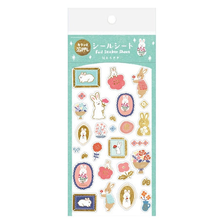 Furukawashiko Foil Sticker Sheet - Flowers and Rabbit
