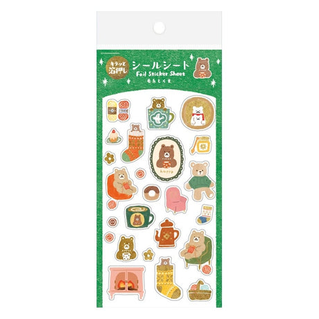 Furukawashiko Foil Sticker Sheet - Yarn and Bear