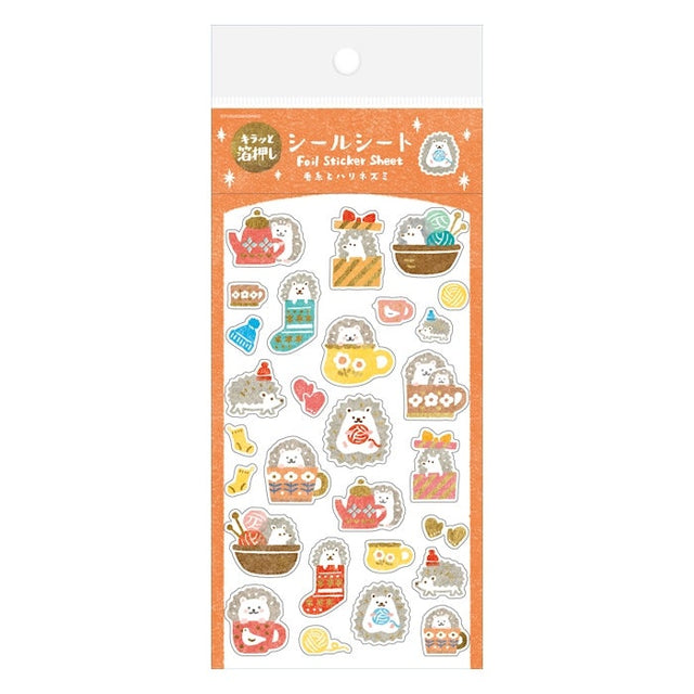 Furukawashiko Foil Sticker Sheet - Yarn and Hedgehog